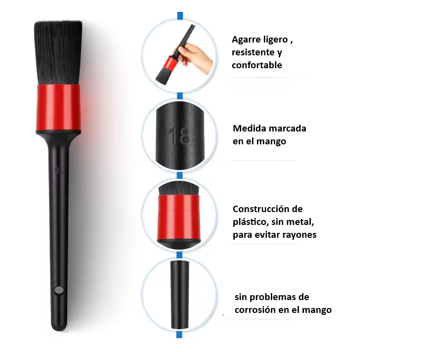 Juego 5 Cepillos Pinceles Limpieza, Detallado Automotriz
